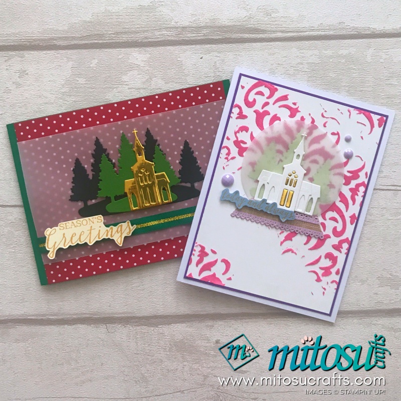 Stampin' Up! Still Scenes Stamp Set with the Snow Globe Dies mixed with the Basic Pattern Decorative Masks Card Ideas with Youtube Video Tutorial from Mitosu Crafts UK by Barry & Jay Soriano