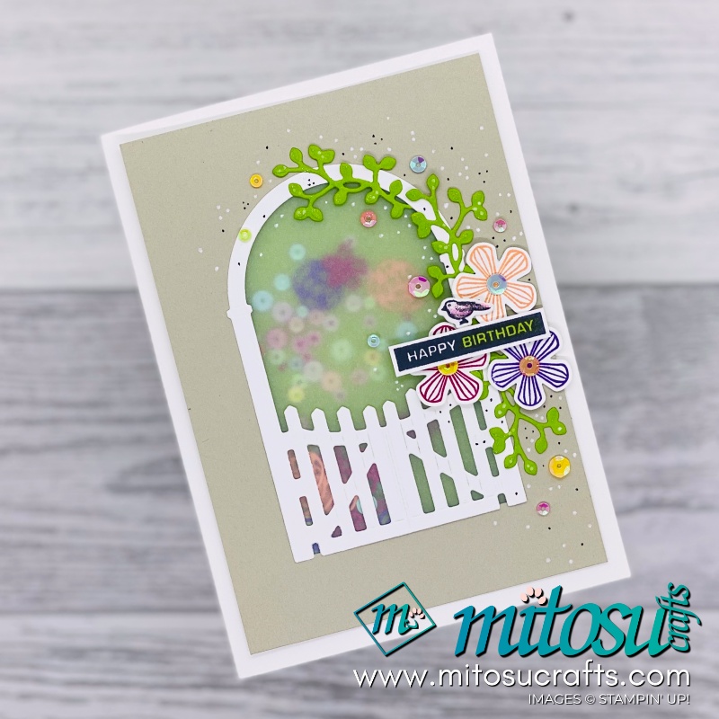 Stampin Up Garden Gateway Shaker Card Inspiration for Creating Kindness Design Team Blog Hop from Mitosu Crafts UK