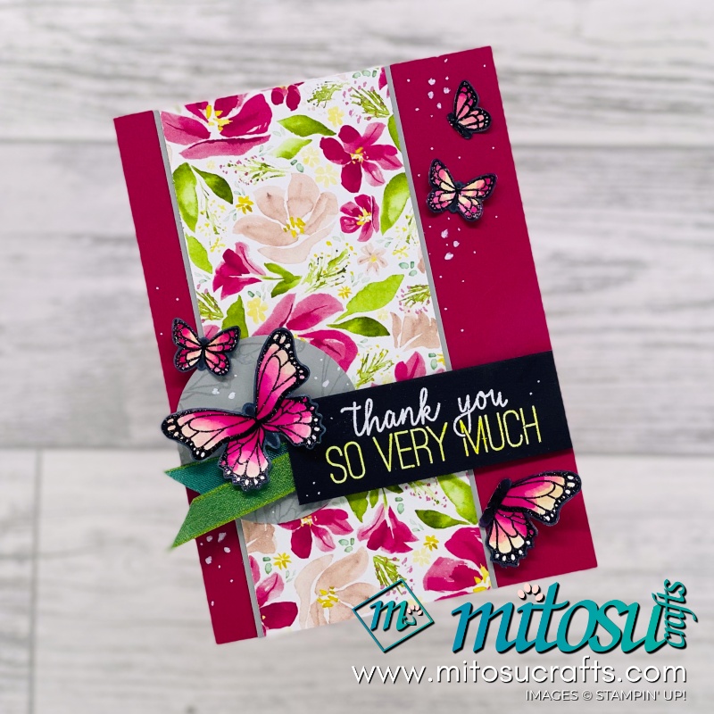 Watercolour Butterfly Gala Thank You Card Idea with video from Mitosu Crafts UK #stayhomeandcraft #createwithmitosu